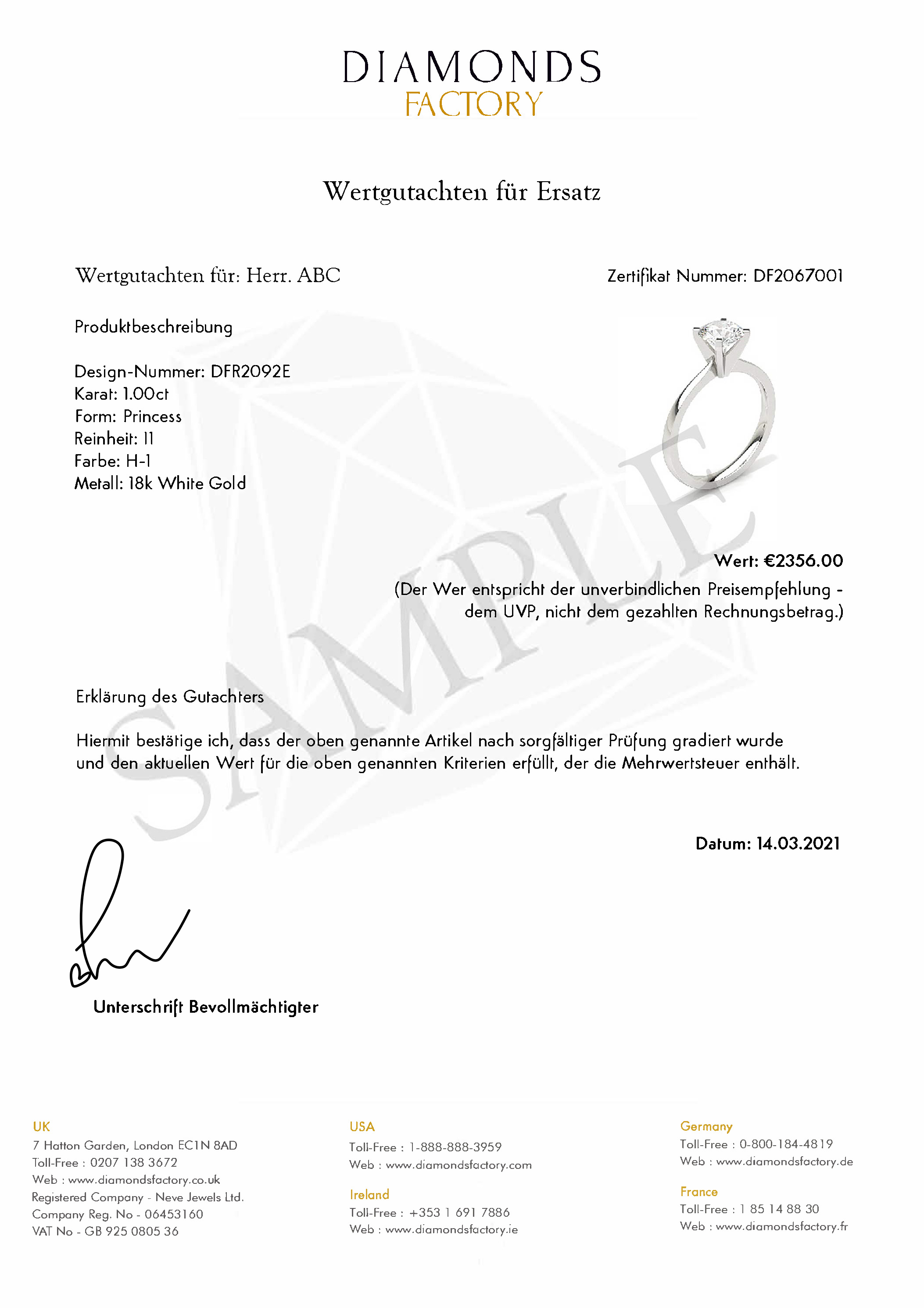 Valuation Certificate